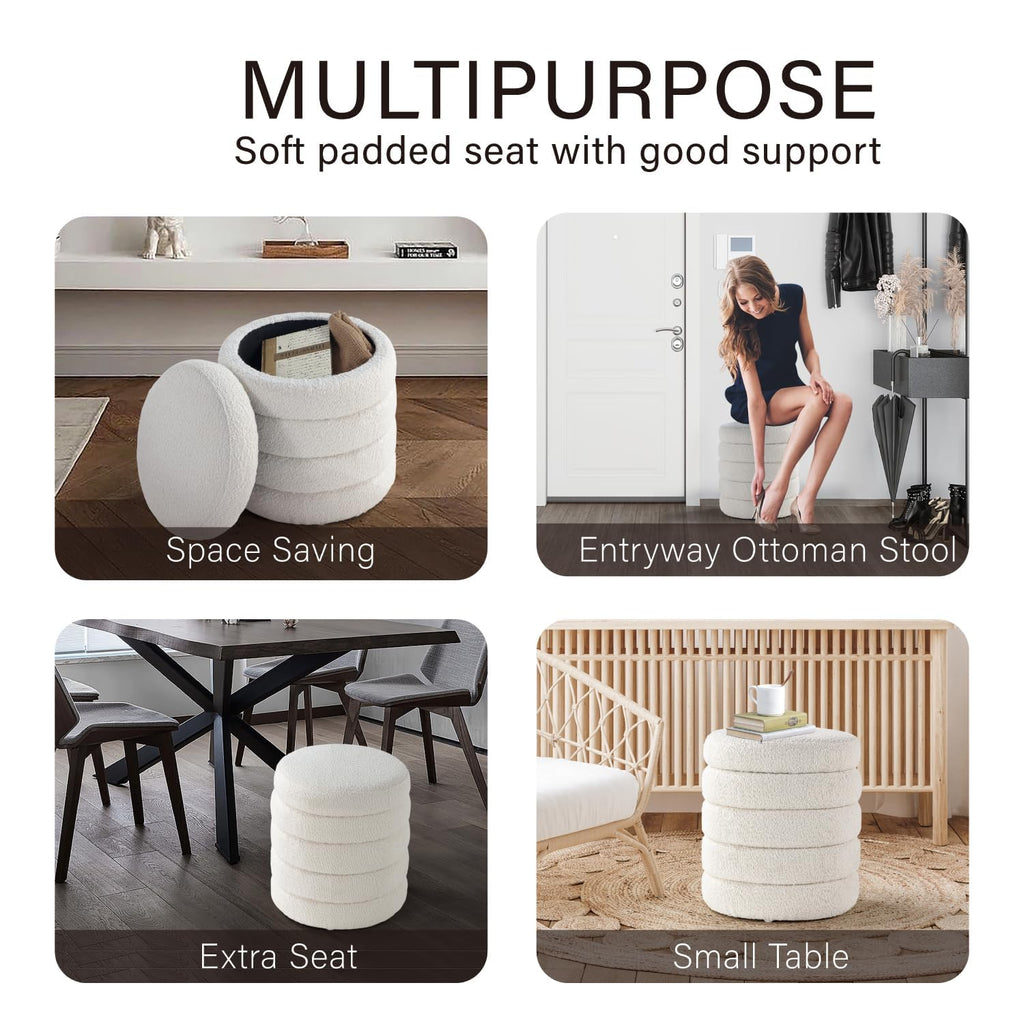 Modern Round Ottoman with Soft Padded Seat, Storage Vanity Chairs for Makeup, Upholstered Footrest Stool Ottoman Foot