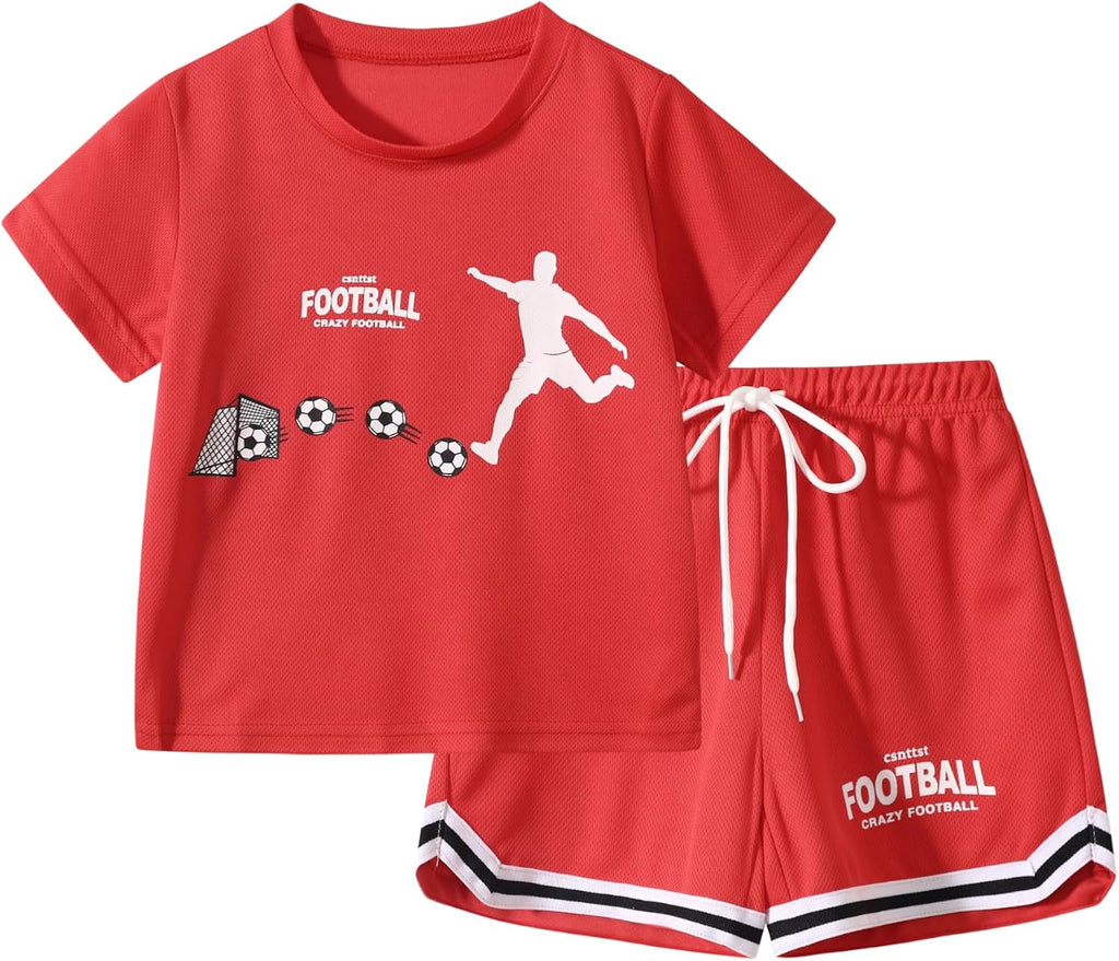 Boys' Active Shorts Set 2 Piece Outfits Short Sleeve T-Shirt and Shorts Summer Activewear Set for Boys