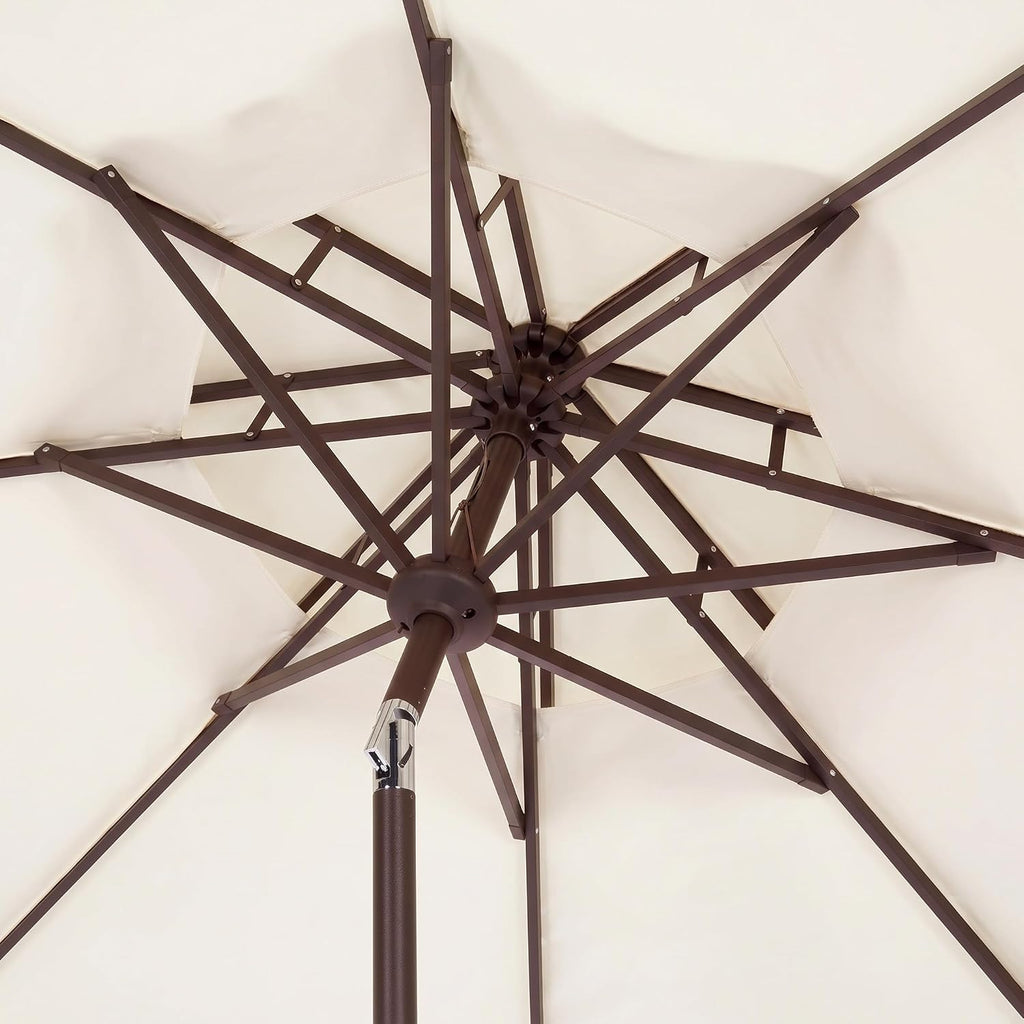 9ft Round Double-Top Patio Umbrella with Crank Lift & UV Protection - White/Black