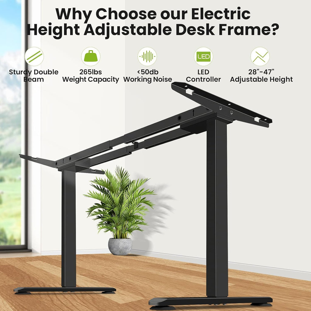 Dual Motor Electric Standing Desk Frame with Cable Management Tray, Wheels & Hooks, Heavy Duty Stand Up Desk Legs
