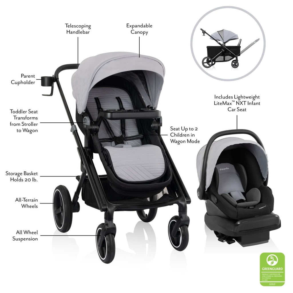Evenflo Transformer Stroller to Wagon Travel System w/LiteMax NXT Car Seat