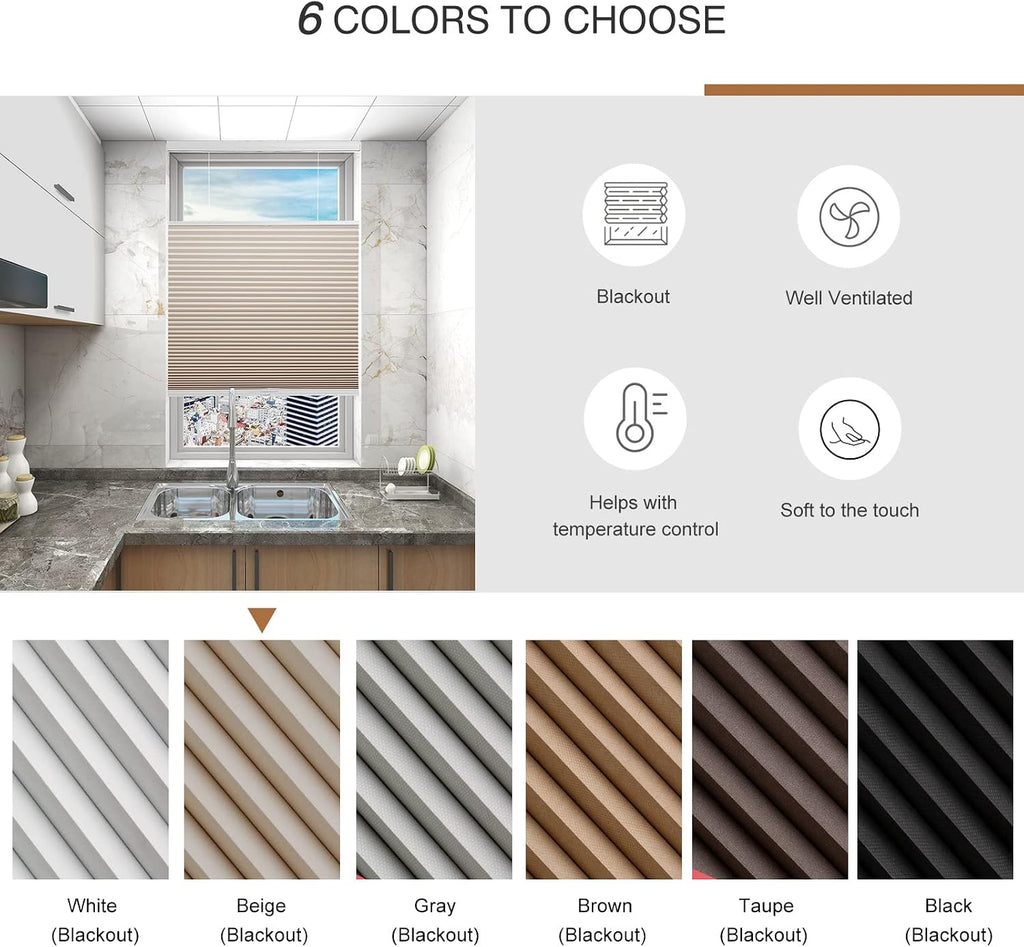 Blackout Top Down Bottom Up Cellular Shades, Cordless Honeycomb Blinds, Total Privacy, Beige