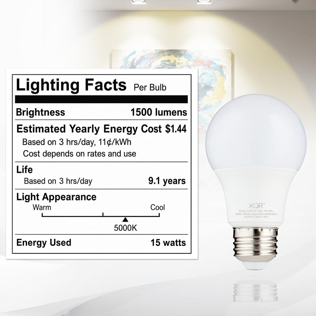 A19 LED Bulbs, 100W Equivalent, 5000K Bright White, 6 Pack, E26 Base
