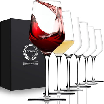 Wine Glasses Set of 6, Hand Blown Crystal Red Wine or White Wine Glass - 15Oz, Hand Crafted by Artisans - Gifts for