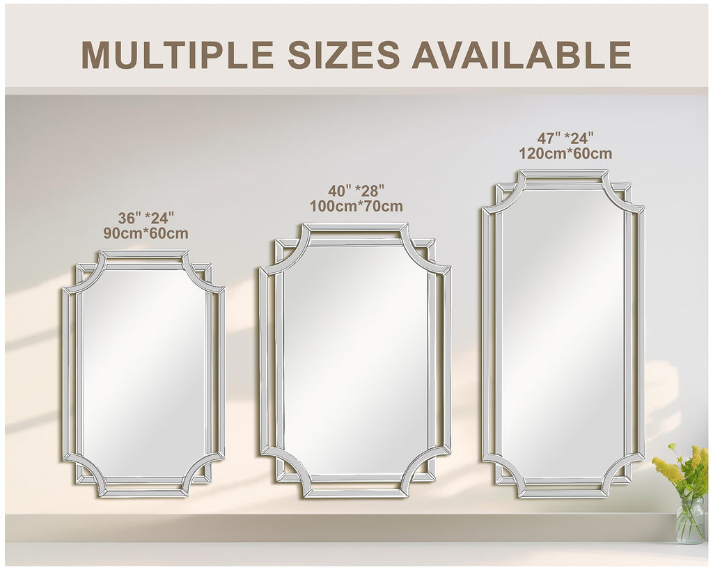 36" x 24" Rectangular Modern Decorative Wall Mirror with Beveled Edge Frame, Large Accent Mirror