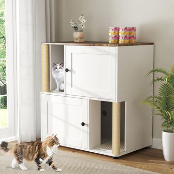 Double Litter Box Enclosure Furniture, Cat Litter Cabinet Hidden