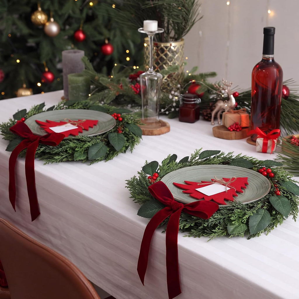 6 Pack Christmas Wreaths Charger Plate Centerpieces,Pine Needles