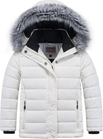 Girls Winter Coats Fleece lined Puffer Jackets Kids Warm Outerwear With Detachable Hood