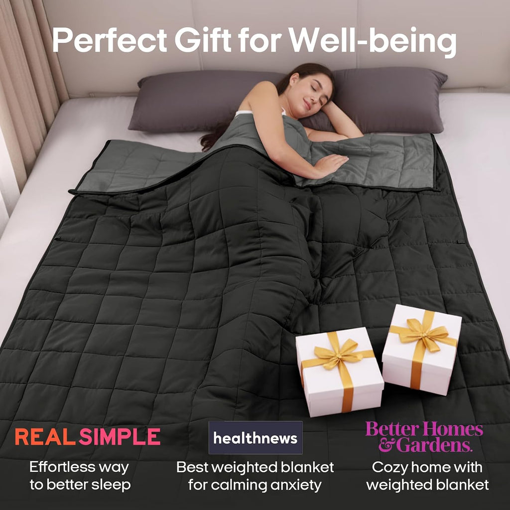 Weighted Blanket for Adults (48"x72", 15lbs, Grey/Black) | Cooling Weighted Blankets for Adults, High Breathability