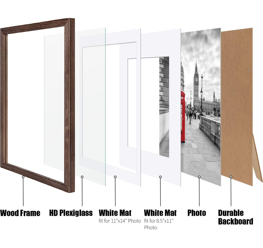 12x16 Rustic Picture Frames Solid Wood Display Pictures 11x14 or 8.5x11 Diplomas with Mat or 12x16 without Mat