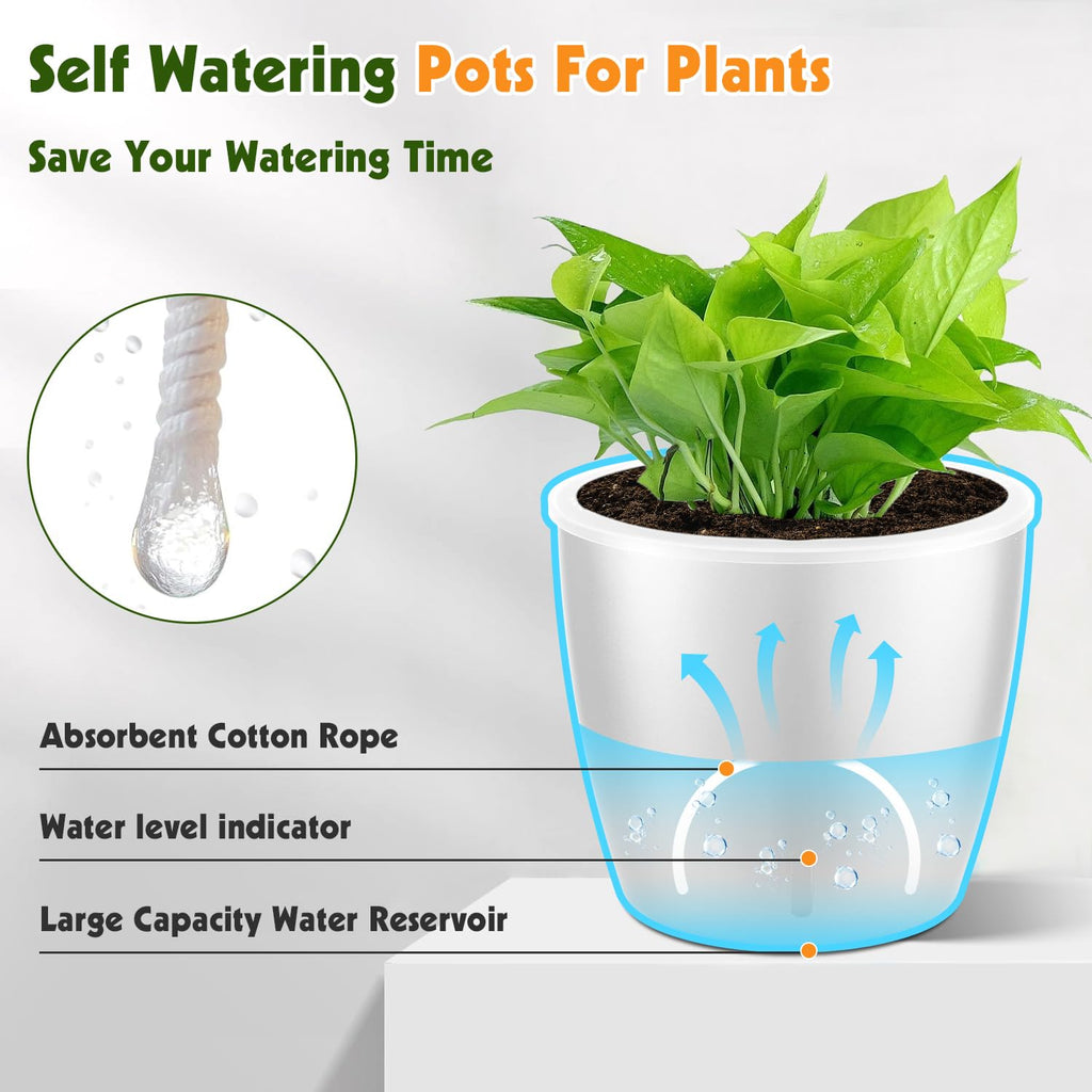 Self Watering Pots for Indoor Plants, 6-Pack 5'' Self Watering Planter with Drainage Holes, Small African Violet Pots