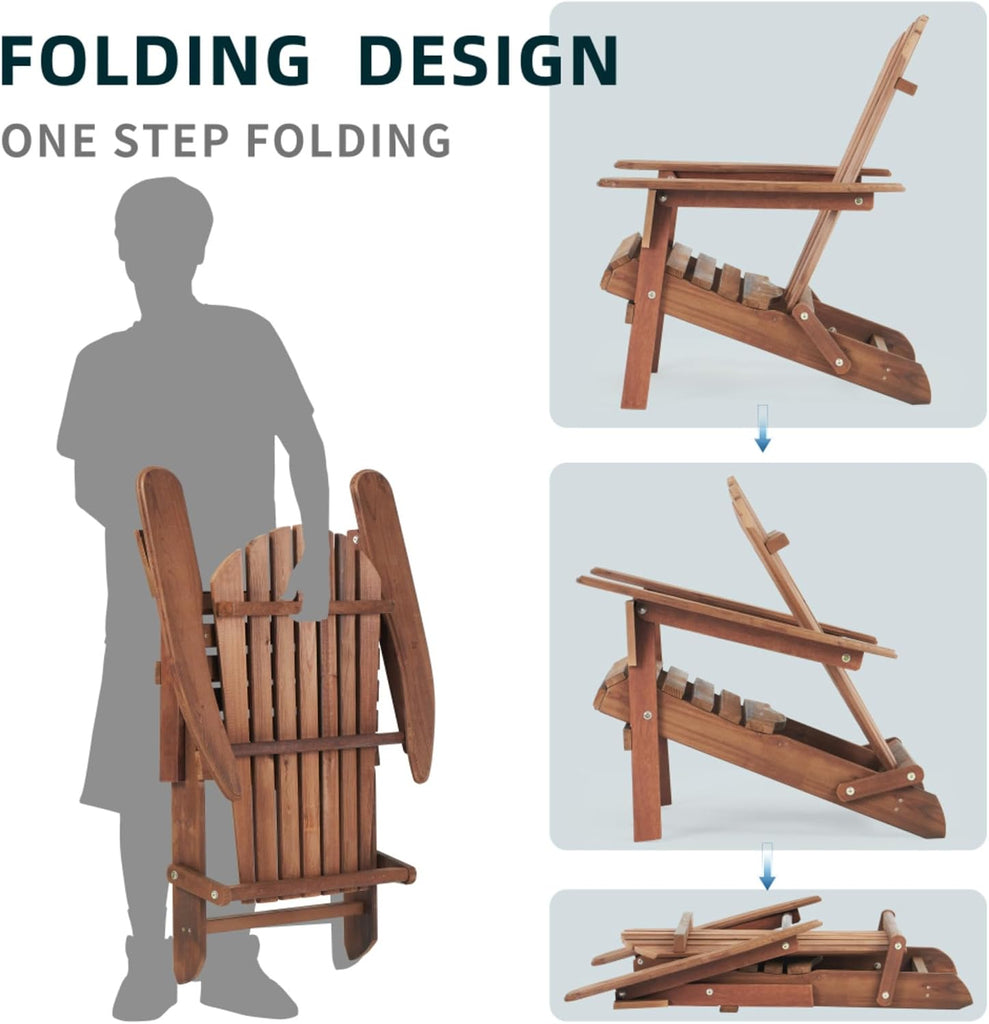 Solid Wood Folding Adirondack Chair Set of 2, Outdoor Lounge Chair, Weather Resistant Patio Wooden Chair, Ergonomic