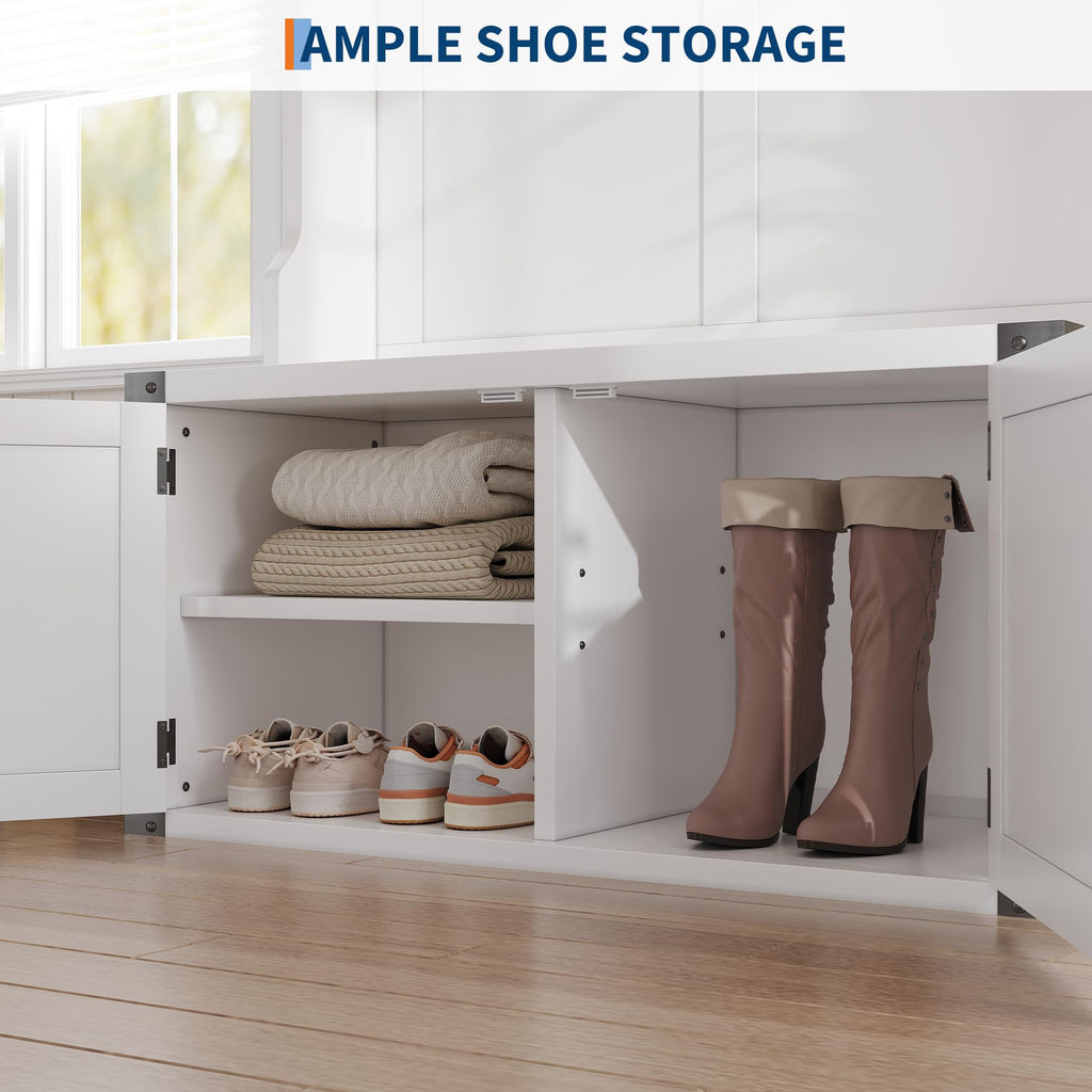 Hall Tree with Bench and Shoe Storage, 77" Tall Farmhouse Entryway Bench with Coat Rack and Mudroom Organizer