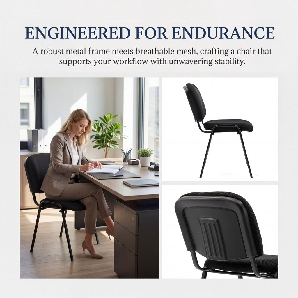 Stackable Office Guest Chairs, Reception Waiting Room Chairs with Padded Seat & Back, Armless No Wheels Conference