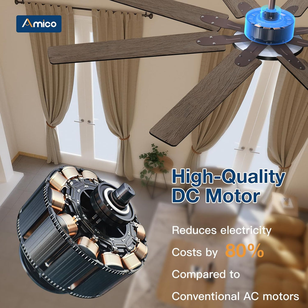 72 inch Farmhouse Bronze Ceiling Fan with Light, Large Energy Efficient Ceiling Fans with Remote, Reversible DC Motor