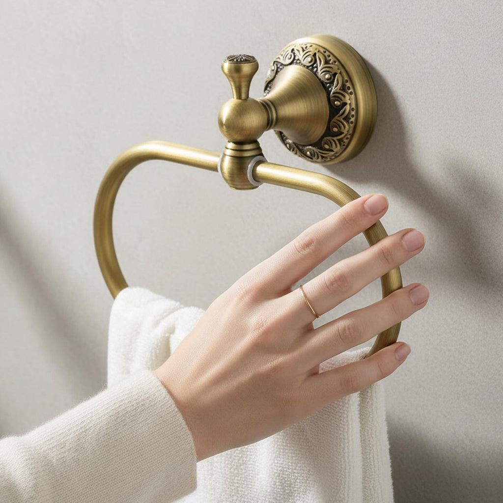 Oval Towel Ring Holder Brushed Brass Antique Wall Mount