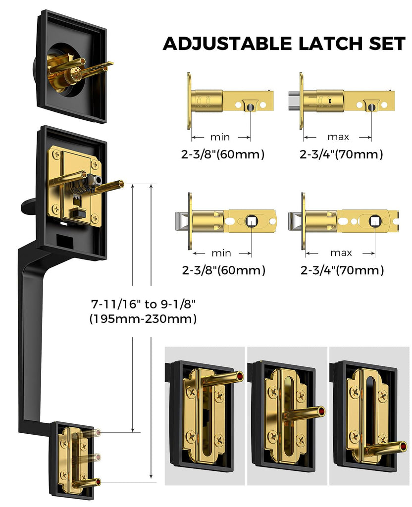 Black Front Door Handle and Deadbolt Set with Modern Exterior Knob