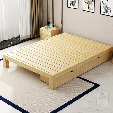 Scandinavian Bed Frame, Solid Wood Bed Frame, Japanese Bed Frame Floor Bed Platform with Storage Drawer, 12" Tall