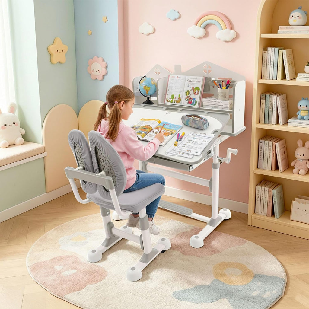 Kids Study Desk with Drawers, Multifunction Ergonomic Study Table