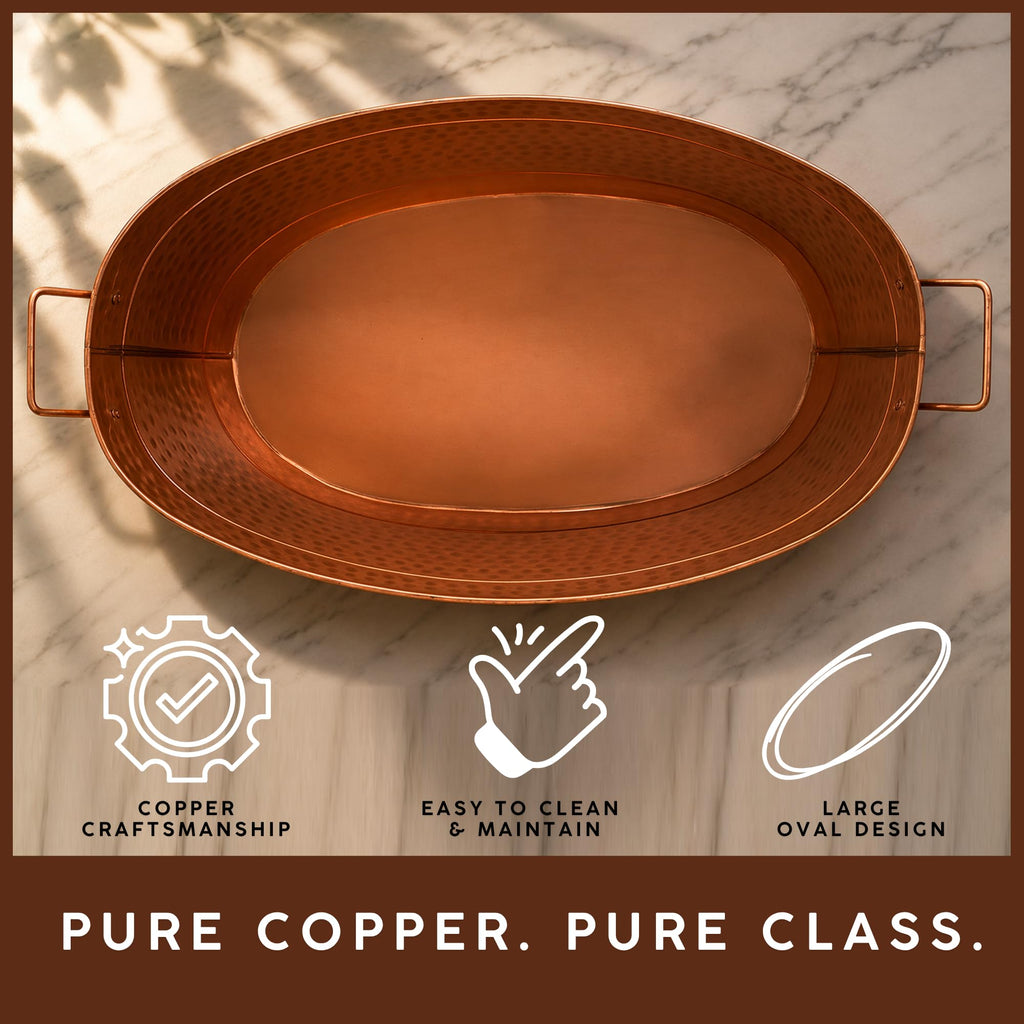 Large Oval Copper Plated Metal Tub Farmhouse Decor Beverage Cooler for Drinks Multipurpose Planter Bucket With