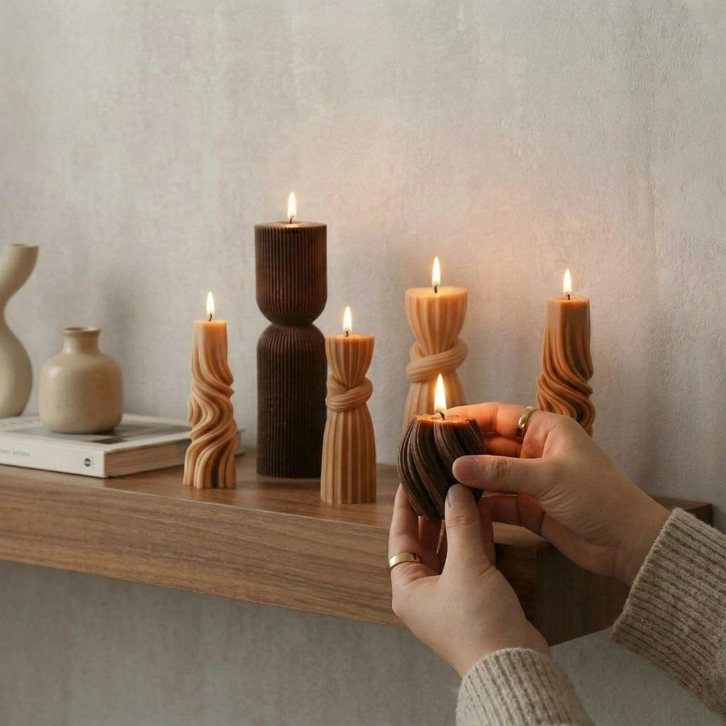 Ribbed Pillar Candles Decorative Candle Brown, 2.36-6.89 Inch - Set of 6