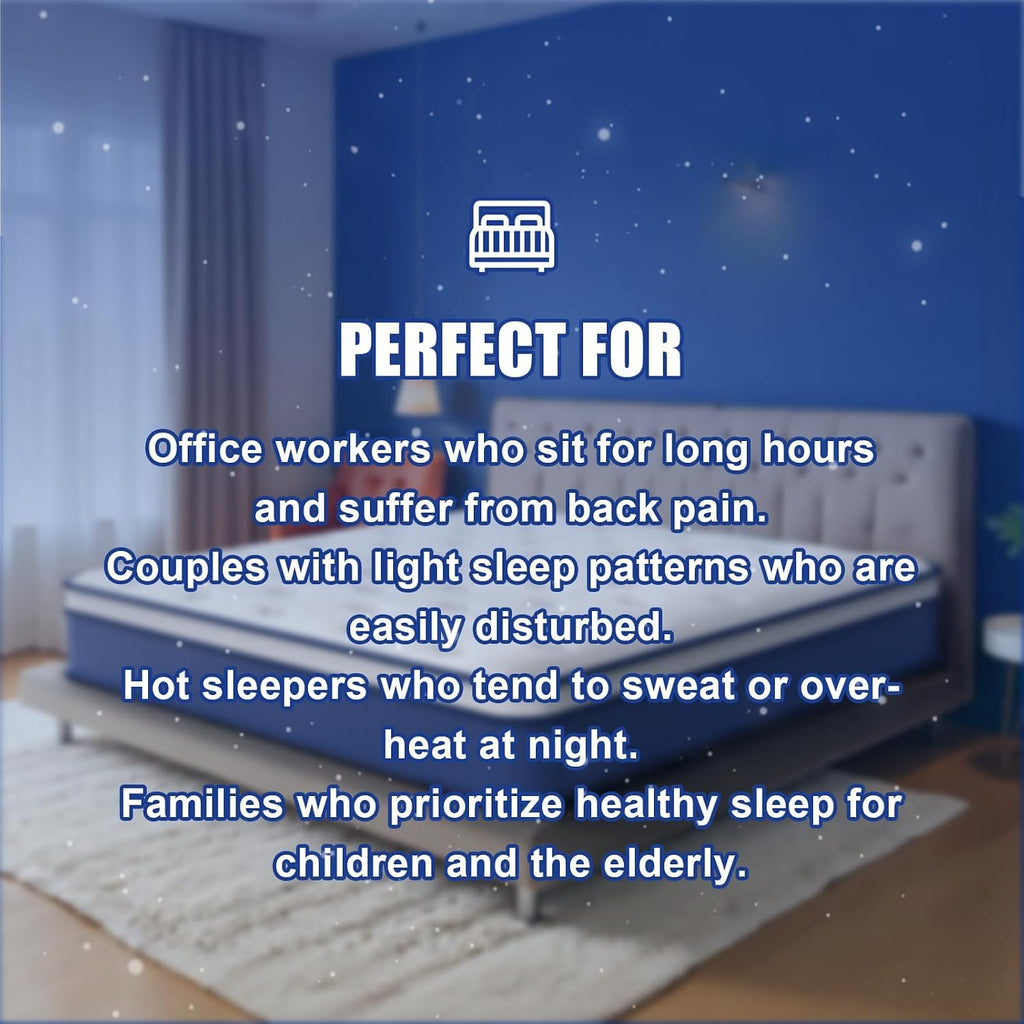 12 Inch Queen Hybrid Mattress, Medium Firm, Memory Foam and Pocket Springs, Motion Isolation, Edge Support, Pressure
