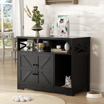 Cat Litter Box Enclosure, Hidden Litter Box Furniture with Scratch Pad, Farmhouse Indoor Cat House Washroom End