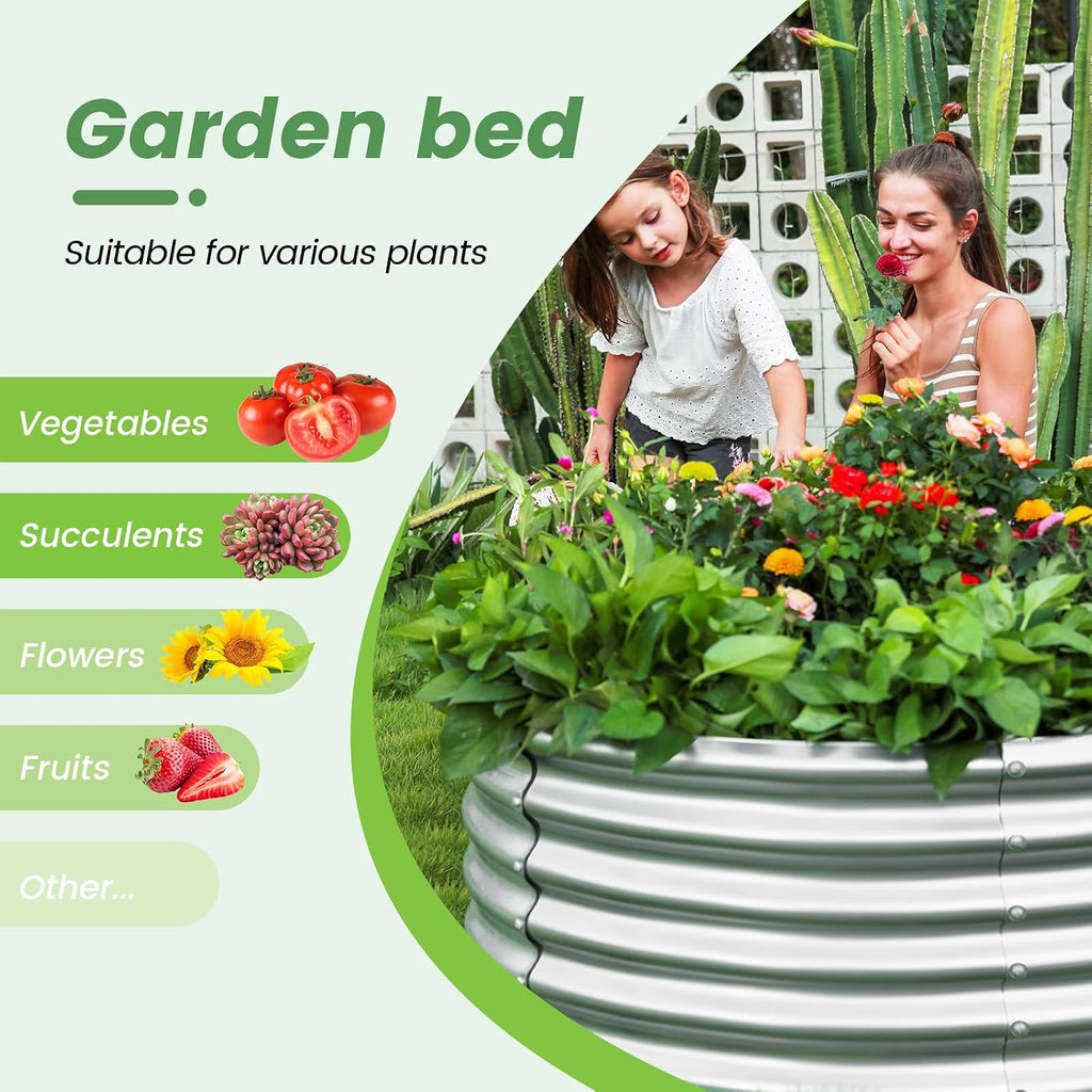 4×4×2ft Galvanized Raised Garden Bed Kit 2Pcs, Planter Raised Garden Beds Outdoor, Round Clearance Raised Garden Beds