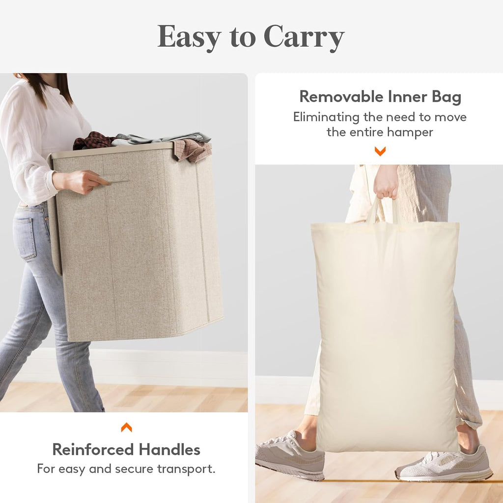 145L Large Laundry Basket with Lid, Laundry Hamper with Plastic Handles and Removable Bag, Foldable Tall Dirty