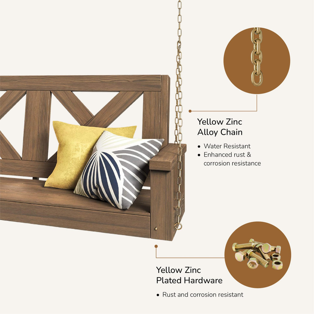 Amish Heavy Duty 700 Lb Farmhouse Porch Swing W/Chains (5 Foot, Warm Walnut Stain)