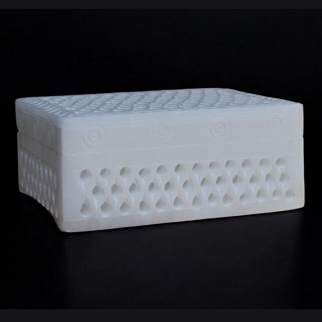 Vintage Onyx Marble Alabaster Box 3x4inch - lid Hinged Footed Trinket Jewelry Box - Decorative Treasure Box