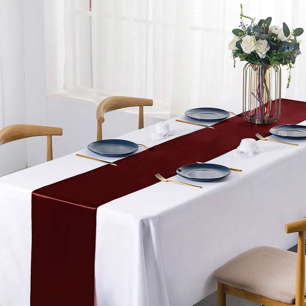 12 Pcs Burgundy Satin Table Runner 12 x 108 inches Long
