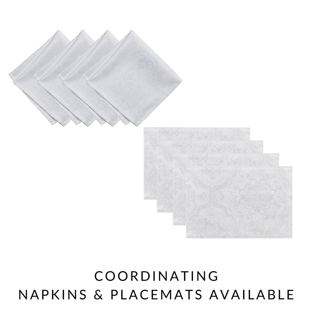 Caiden Elegance Damask Tablecloth, White - 52" W x 52" L Square
