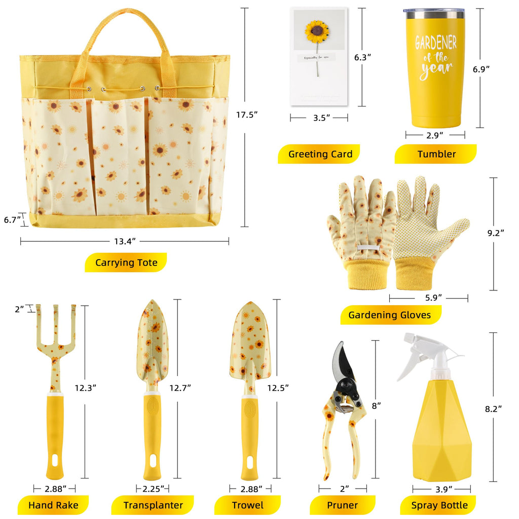 Garden Tool Set with Sunflower Print, Heavy Duty Gardening Hand Tools with Garden Tool Bag, Gardening Gifts for