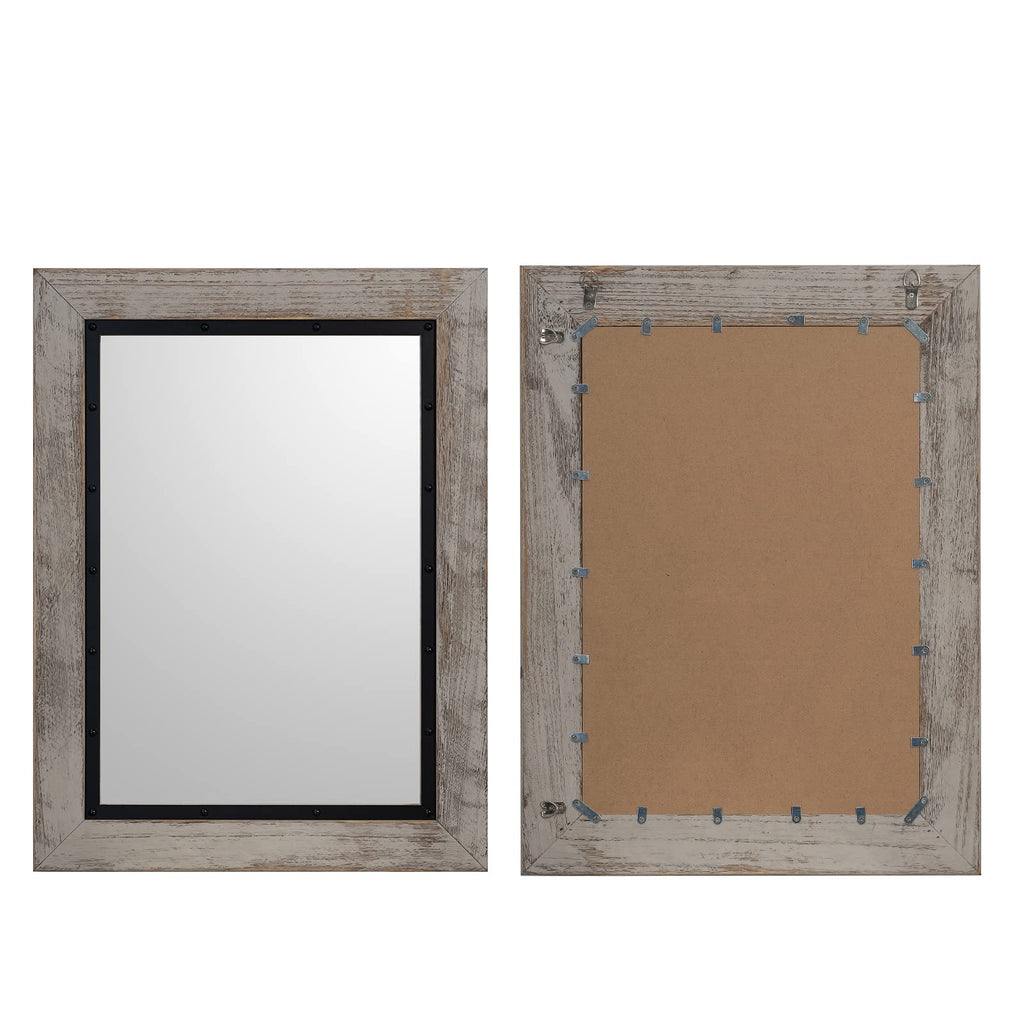 Rustic Wooden Framed Wall Mirror, 32"x24", Natural Wood and Iron Bathroom Vanity Mirror for Farmhouse Decor, Vertical