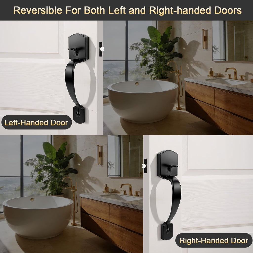 Black Front Door Handle No Lock, Exterior Door Handle, Matte Black