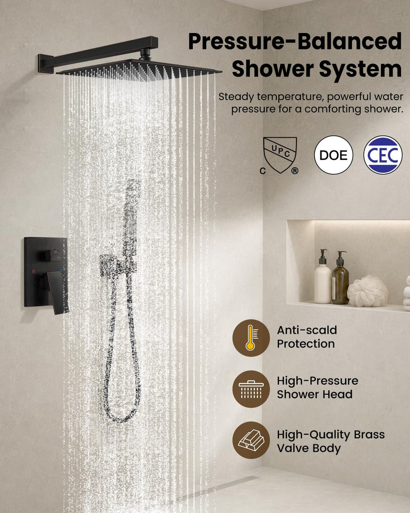 Shower Faucet Set with Handheld Spray Oil Rubbed Bronze,12'' Head