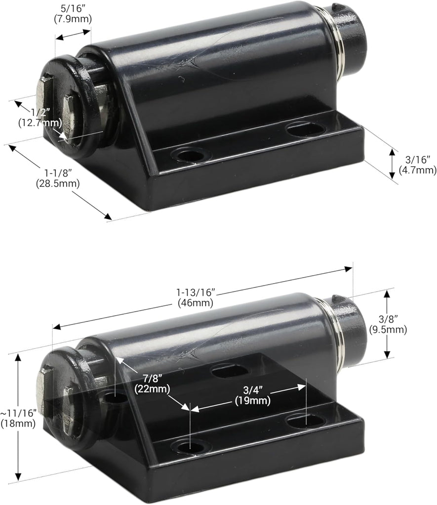 Hardware Magnetic Kitchen Cabinet Furniture Door Touch Push to Open Latch Catch (2 Pack, Black)