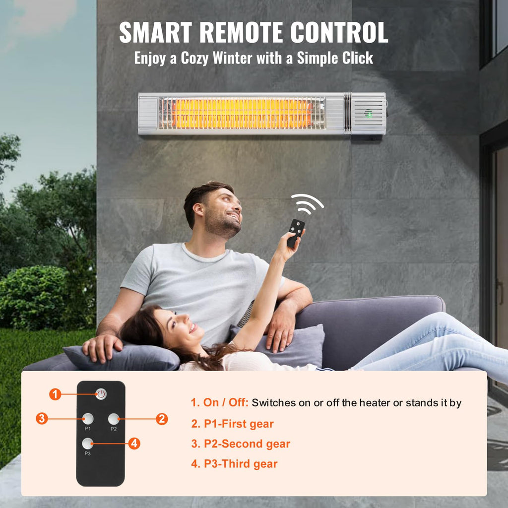 Electric Patio Heater, 1500W, 22.8 IN Wall Mount Infrared Heater, IP65 Protection with 3 Speeds, for Porch, Dining