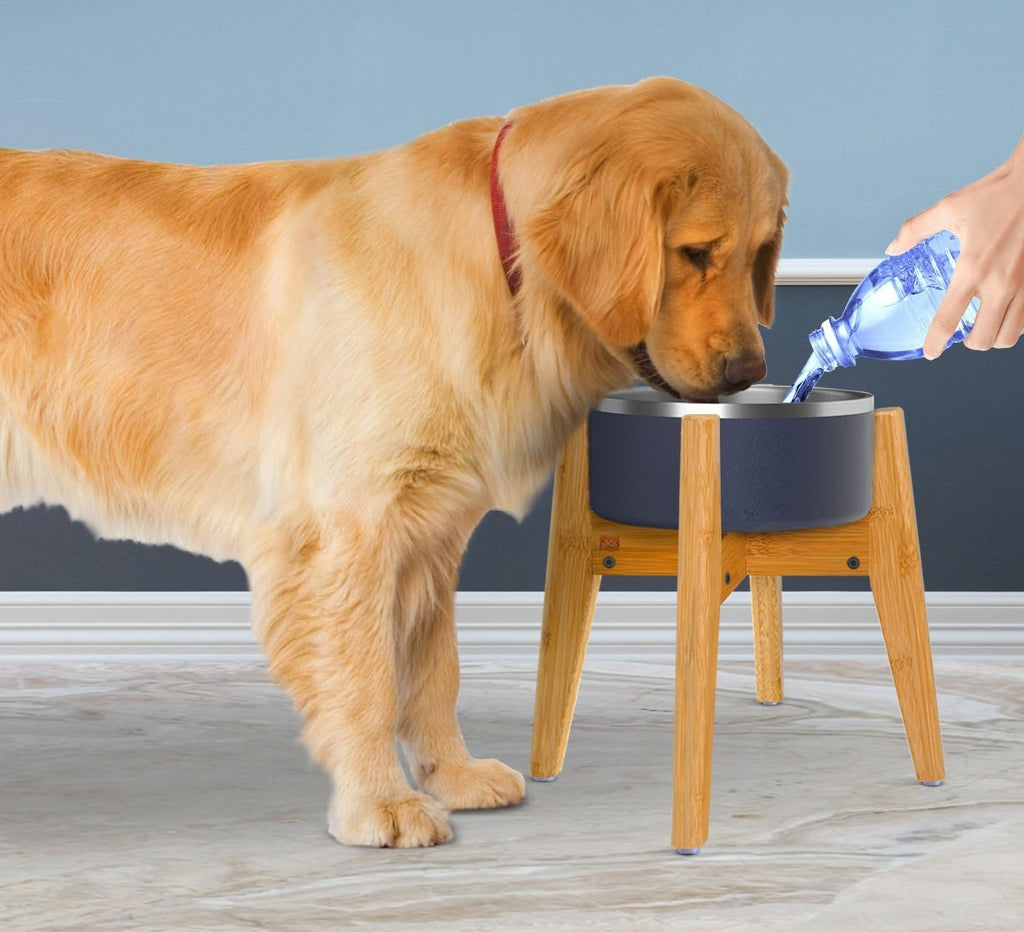 Dog Bowl Stand for Mid-Large Dogs | Adjustable, Bamboo, 12-inch High