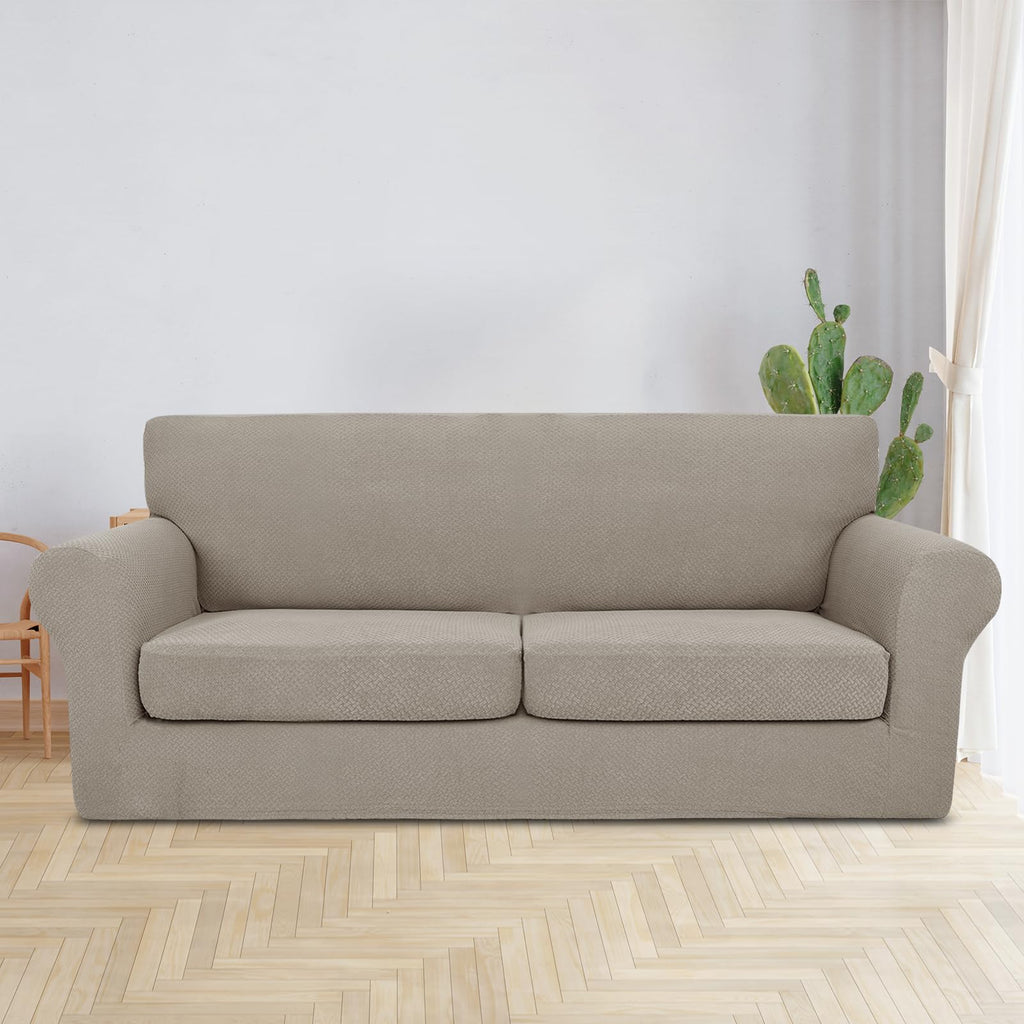 3 Pieces Couch Covers for 2 Cushion Couch Stretch Sofa Slipcover with 2 Extra Large Seat Cushion Covers Thick Fitted