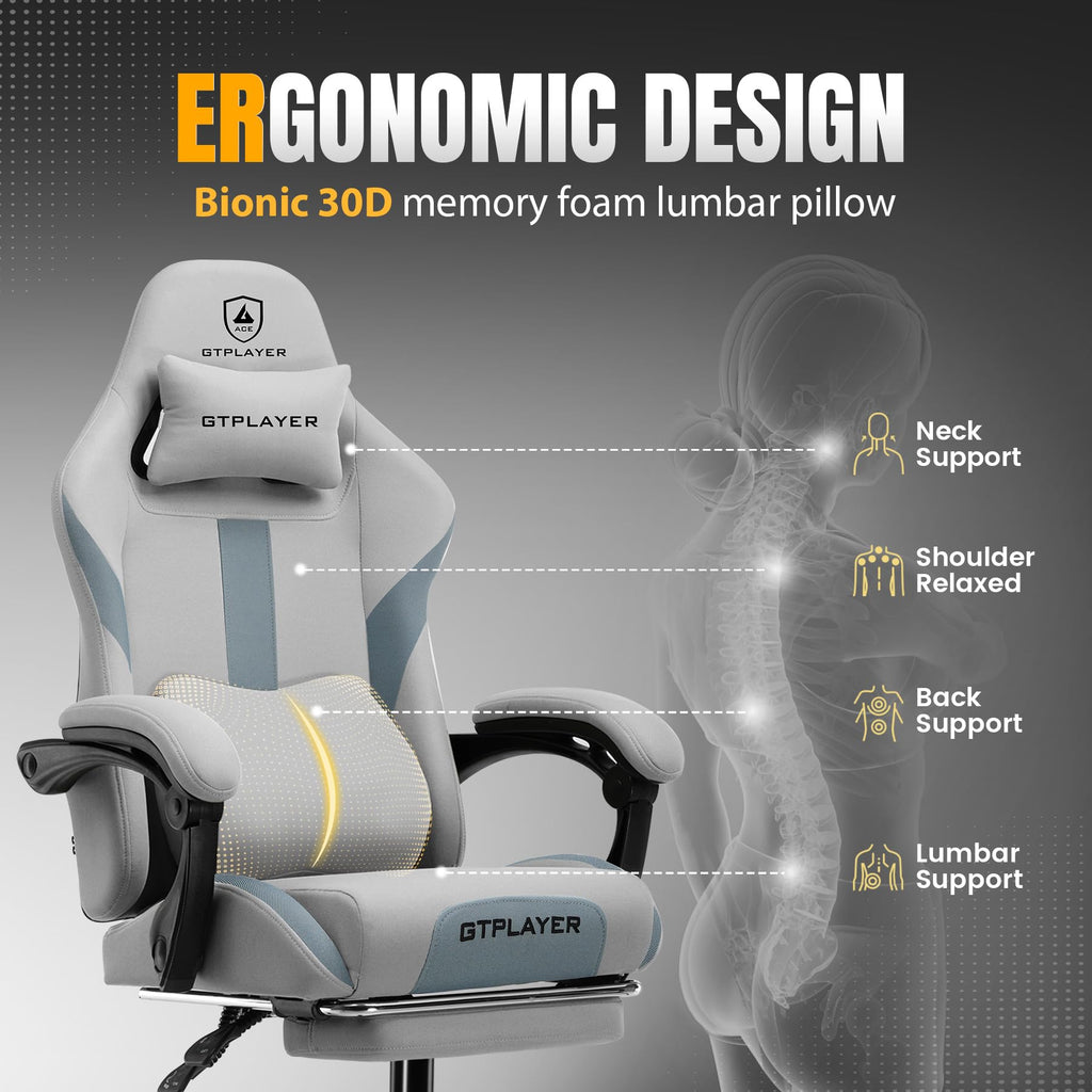 Gaming Chair with Foot Rest & Pocket Spring Cushion, Ergonomic High Back Computer Desk Chair with Headrest & Lumbar