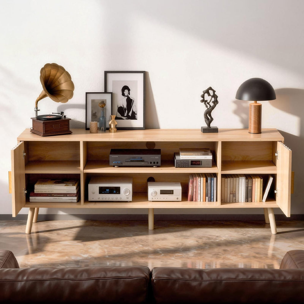 59" TV Stand with Fluted Doors for TVs up to 65", Oak