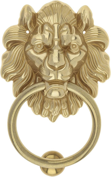 Door Knockers ,7 Inch Solid Brass Lion Head Shaped Vintage Door Knocker with Strike Plate,Heavy Duty Decorative Gate