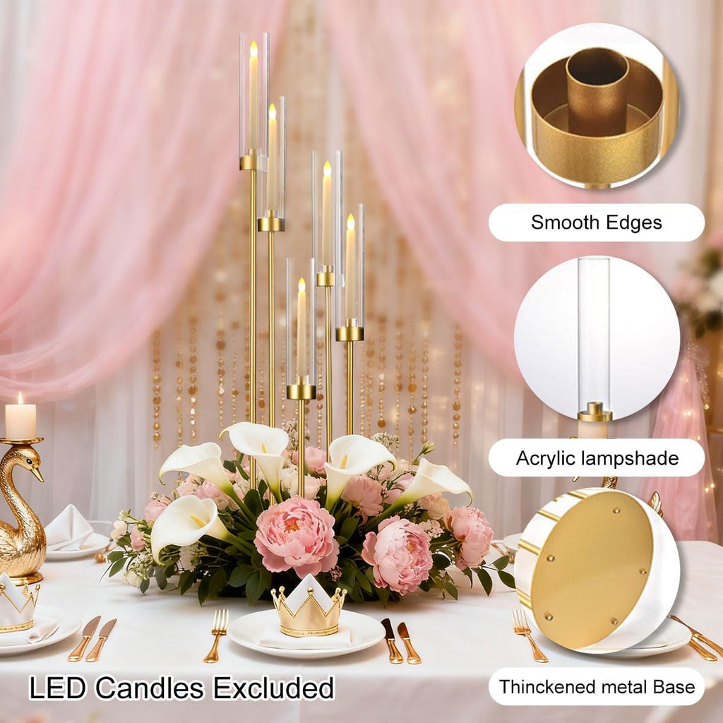 Gold Candelabra Centerpieces for Tables,Acrylic Candelabra 5 ArmConcert Party Housewarming Gifts centros de mesa para