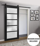 Quadro 4002 | Interior Single Sliding barn Door with Frosted Glass, MDF, 42x80, Black, Modern Style 