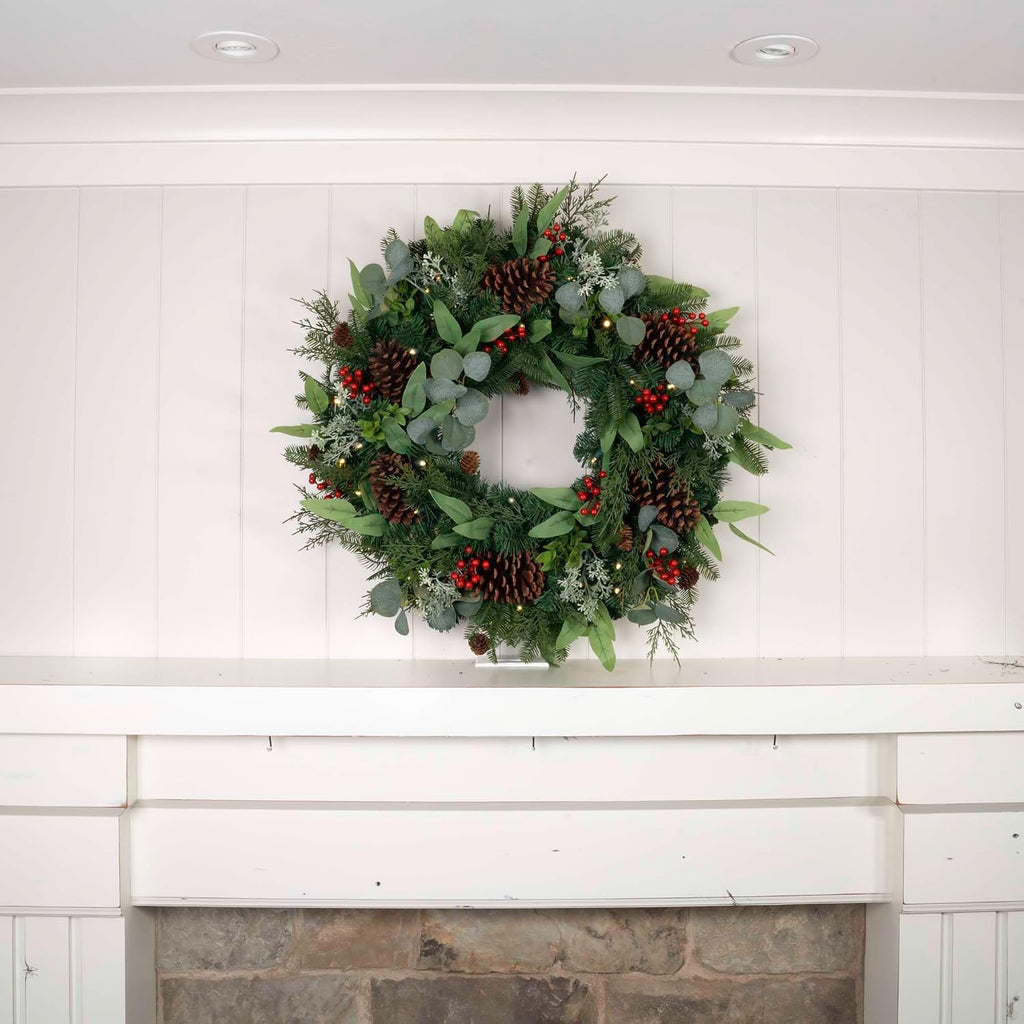 30 Inch Pre-Lit Artificial Christmas Wreath, Christmas Woods