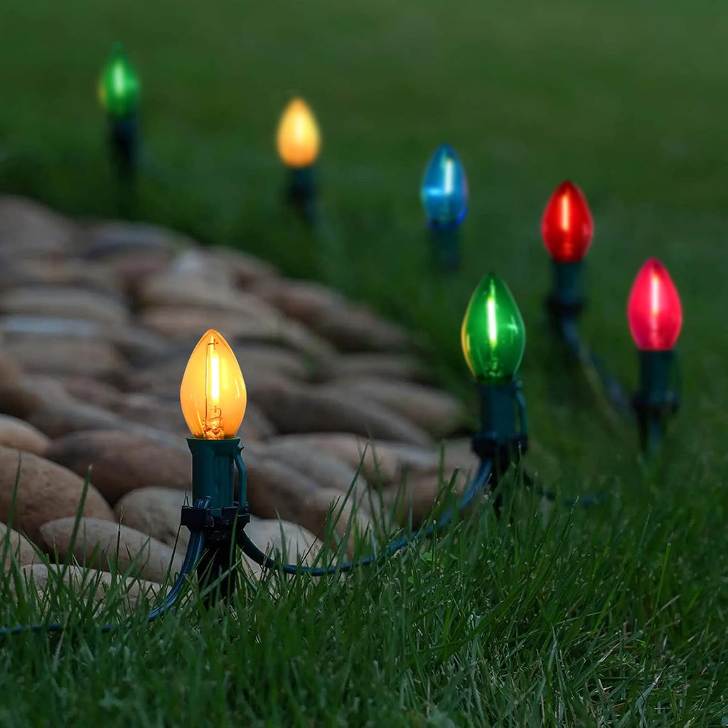 C7 Christmas String Lights 25Ft LED Outdoor Christmas Lights with 27 Clear Multicolor LED Bulbs(2 Spare), Vintage