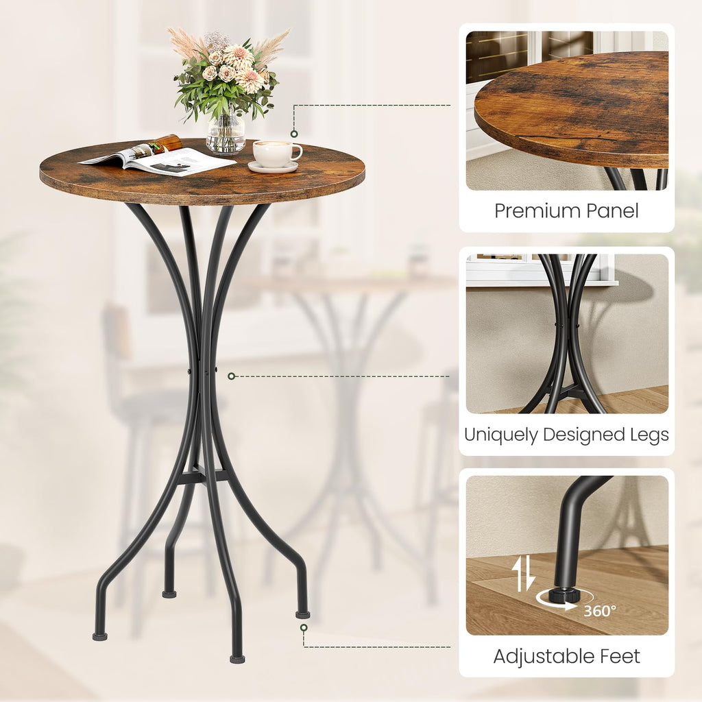 Bar Table, Round High Top Table, Home Counter Height Table, Pub, Bistro, Living Room, Meeting Room, Rustic Brown and