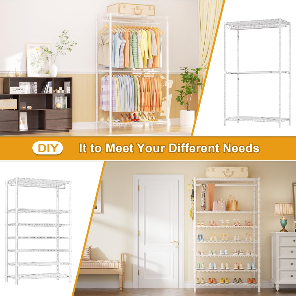 E13C Max Heavy Duty Closet Organizer System, Freestanding Clothing Racks for Hanging Clothes, Adjustable Garment Rack